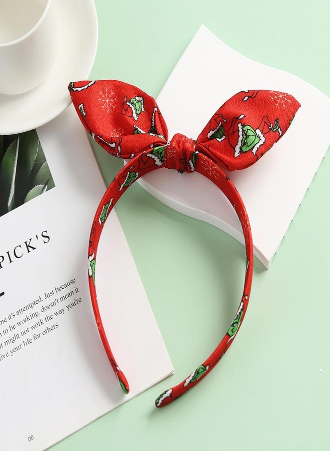 Furutonhe Christmas Knotted Bow Headband for Women Monster Headwear Trip Hair Accessories Red - Image 3